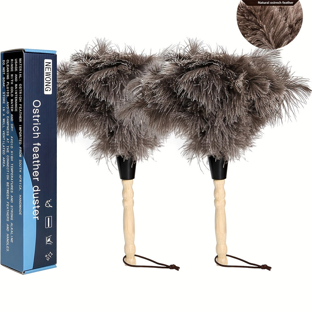 TEMU 2pcs Natural Ostrich With High-quality Recycled Wood Handles - Gentle Non-scratch Cleaning For Delicate , Bookshelves, Walls, Furniture In