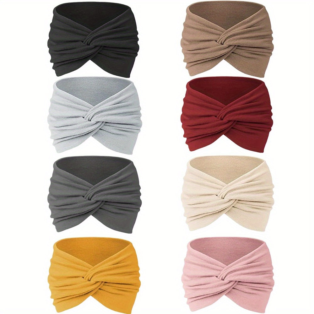 TEMU 8pcs Turban Headbands For Women Wide Vintage Head Wraps Knotted Cute Hair Band Accessories