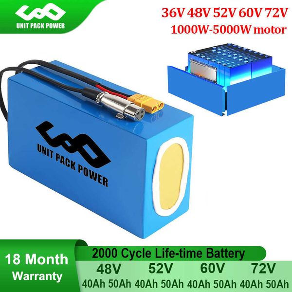 48V 52V 60V 72V 50AH 40AH Bateria de Escooter para 5000W 3000W 2000W 1000W MOTOCYCLETRIKGO-KARTBateria de lítio à prova d'água