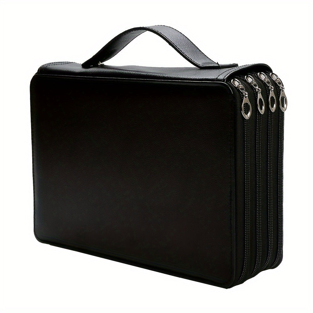 TEMU 1 Pc Colored Pencil Case - 200 Slots Pencil Holder With Zipper Closure Deluxe Pu Leather Large Capacity Pencil Case For Watercolor Pens Or