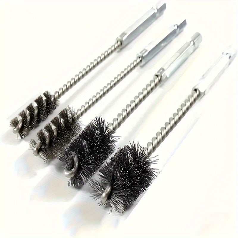 TEMU 4pcs Stainless Steel Wire Brush Set For Drills - Versatile Cleaning & Polishing Tools For Pipes, Wires, And Bores - Durable, Rust-resistant With