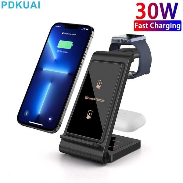 30W Wireless Charger Stand For Watch 9 8 7 6 5 Airpods Pro 3 IN 1 Fast Charging Dock Station For iPhone 15 14 13 12 11 XRM240731