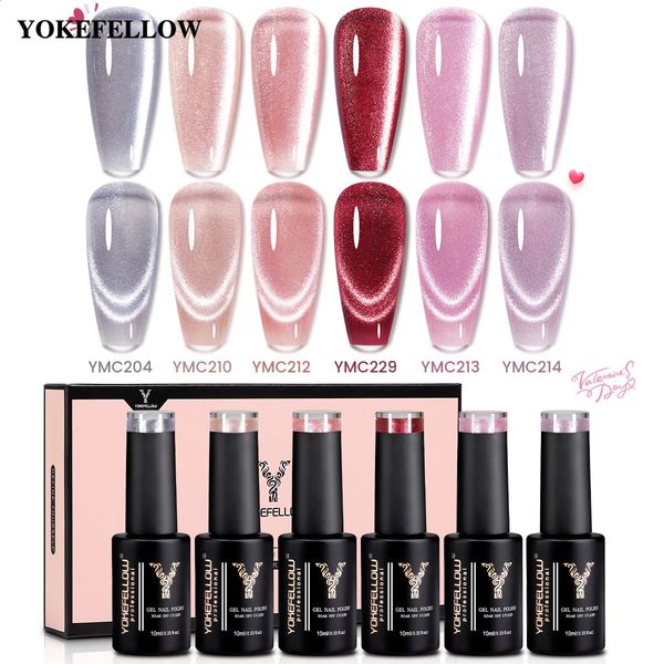 YOKEFELLOW 6pcs 10ml Crystal Love Cat Eye Gel Nail Polish Set Semi Permanent Soak Off UV LED Manicure For Nail Art Gel Varnish 250107