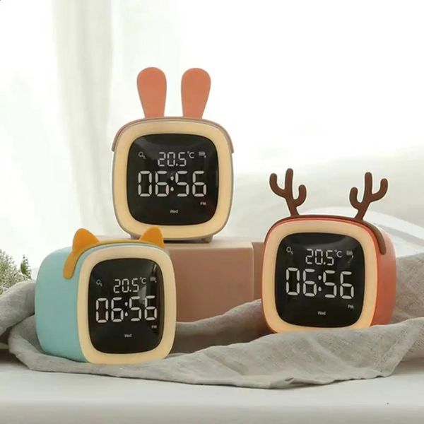 Cartoon Rabbit Deer Ear Alarm Clock Rechargeable Digital Display LED Nigh Light Table Wall Living Room 250107