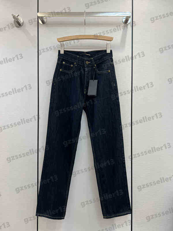 Designer Womens Jeans Sanint 22ss Fashion Brand Jeans Dark Blue Simple Solid Color Casual Straight Pants For Women Clothing