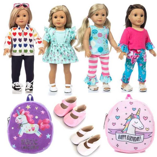 Doll Apparel Dolls 2023 18 inch Girl Doll New Set 46cm American Doll Clothing WX5.27