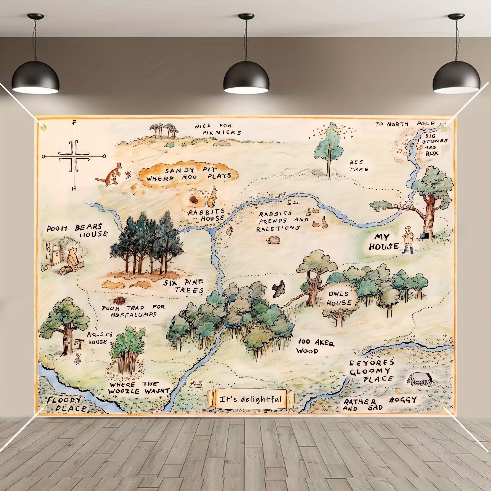 TEMU 100 Acre Woods Bear Backdrop, Polyester Cartoon Photography Wall Decor, Multipurpose For Baby Shower, Birthday, , Room & Garden, Universal