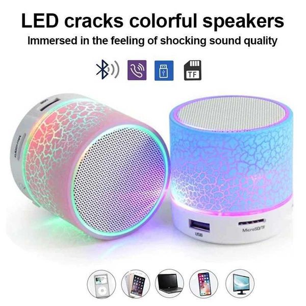 Car Audio A9 Mini Portable Speaker Bluetooth Wireless Car Audio Dazzling Crack LED Lights Subwoofer Support TF SD Card USB Charging For PC H