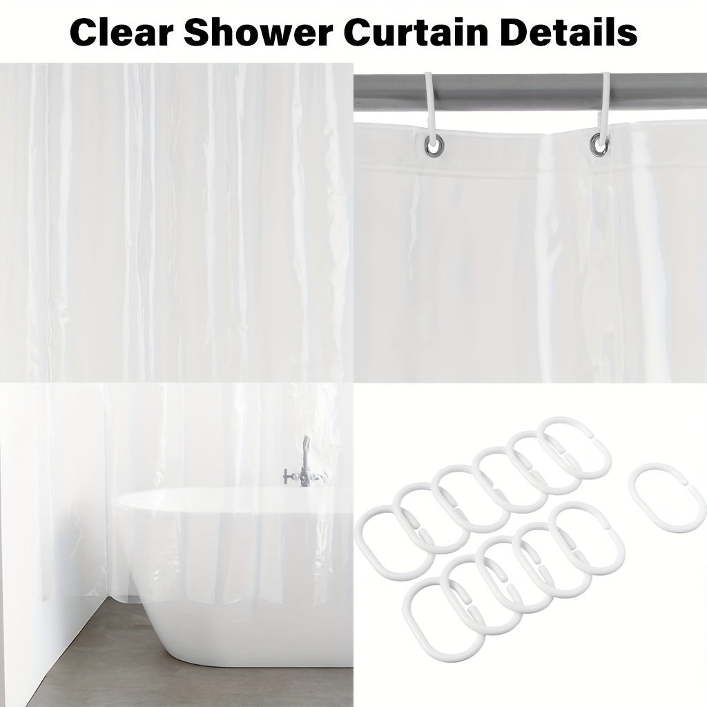TEMU White Waterproof Peva Shower Curtain Liner With Rustproof Grommets & Hooks - Clear-white, Multiple Sizes, Easy To Clean, Bathroom Essential,