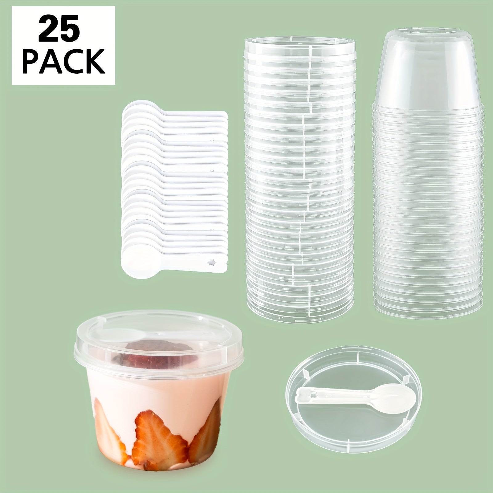 TEMU 25 Plastic Cups With Lids And Spoons, Pudding Cups, Dessert Cups, Disposable Yogurt Cups Suitable For Parties, Outdoor Picnics, Microwaveable