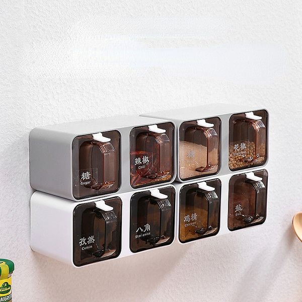 Storage Bottles Jars Seasoning box combination set household seasoning box kitchen supplies wall-mounted storage salt jar one multi-grid 230