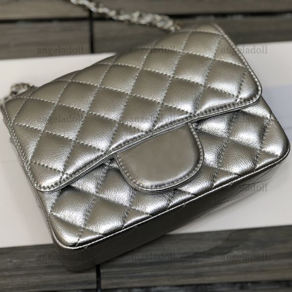 10A Mirror Quality Designer Bags 17cm Mini Square Classic Flap Bag Womens Handbag Real Leather Caviar Lambskin Silver Quilted Purse Crossbod
