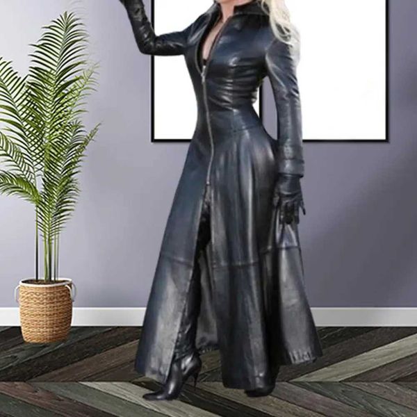 Cool Winter Jacket Cardigan Faux Leather Stand Collar Lady Autumn Coat Slim Fit Trench Coat for ShoppingX240919