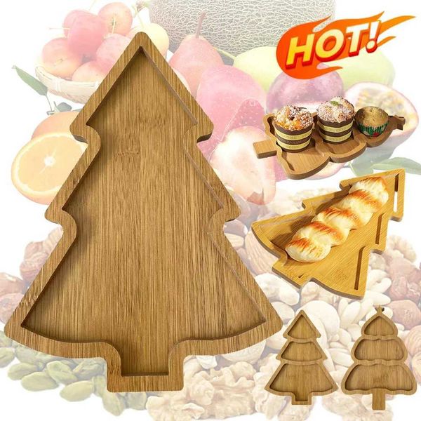 Decorative Plates Christmas Plate Wooden Tray Xmas Tree Tableware Dried Fruit Snacks Doge Wooden Tray Fruit Plate Restaurants Fast Food Plat