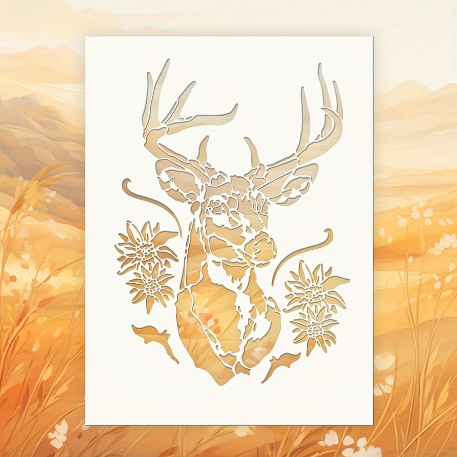 TEMU Reusable Elk Sketch Stencil For Diy Crafts - A4 Size, Pet Plastic, Ideal For Scrapbooking, Floor & Furniture Decor, Scrapbooking Stencils