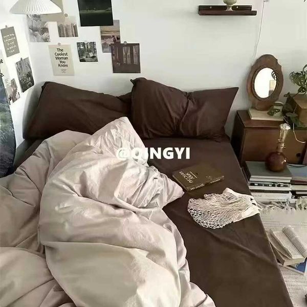 Korean solid color bedding adult children double bed full size soft bed flat bedding pillowcases simple bedding Y240930