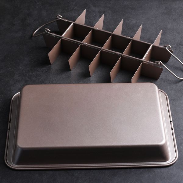 Ahunderjiaz-Non-stick Baking Pan with Grids, Cake Mold with Handle Dividers, Bread Tray, Easy to Clean, Kitchen Bakeware Mold