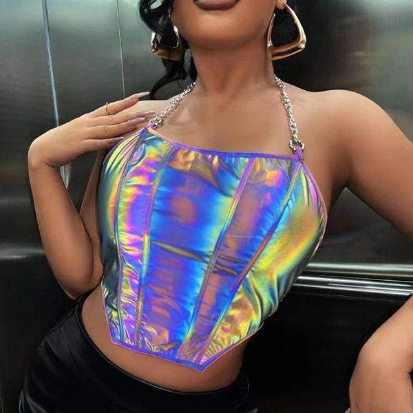 Women&#039;s Tanks & Camis Reflective Vest With Metal Chain Halter And Halter