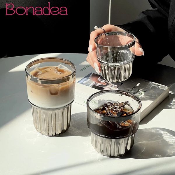 American Coffee Glass Cups Creative Vertical Pattern Water Cup Silver Milk Glasses Cold Brew Juice Drinkware Tools 241217