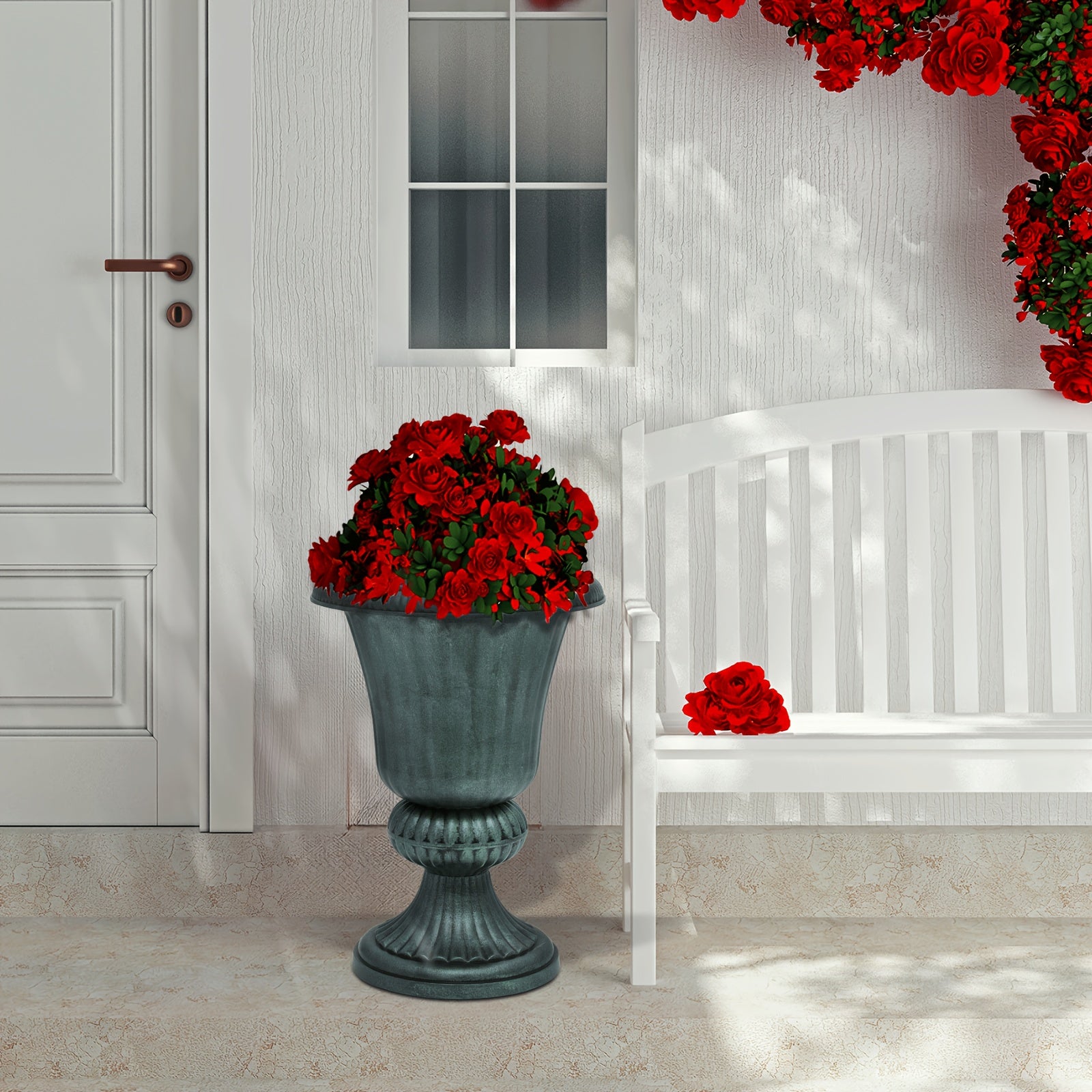 TEMU Monibloom 20-inch Large Plastic Urn Planter Vase With Pedestal Base - Classic Roman Column Flower Pot, Drainage Holes For Indoor-outdoor Garden,