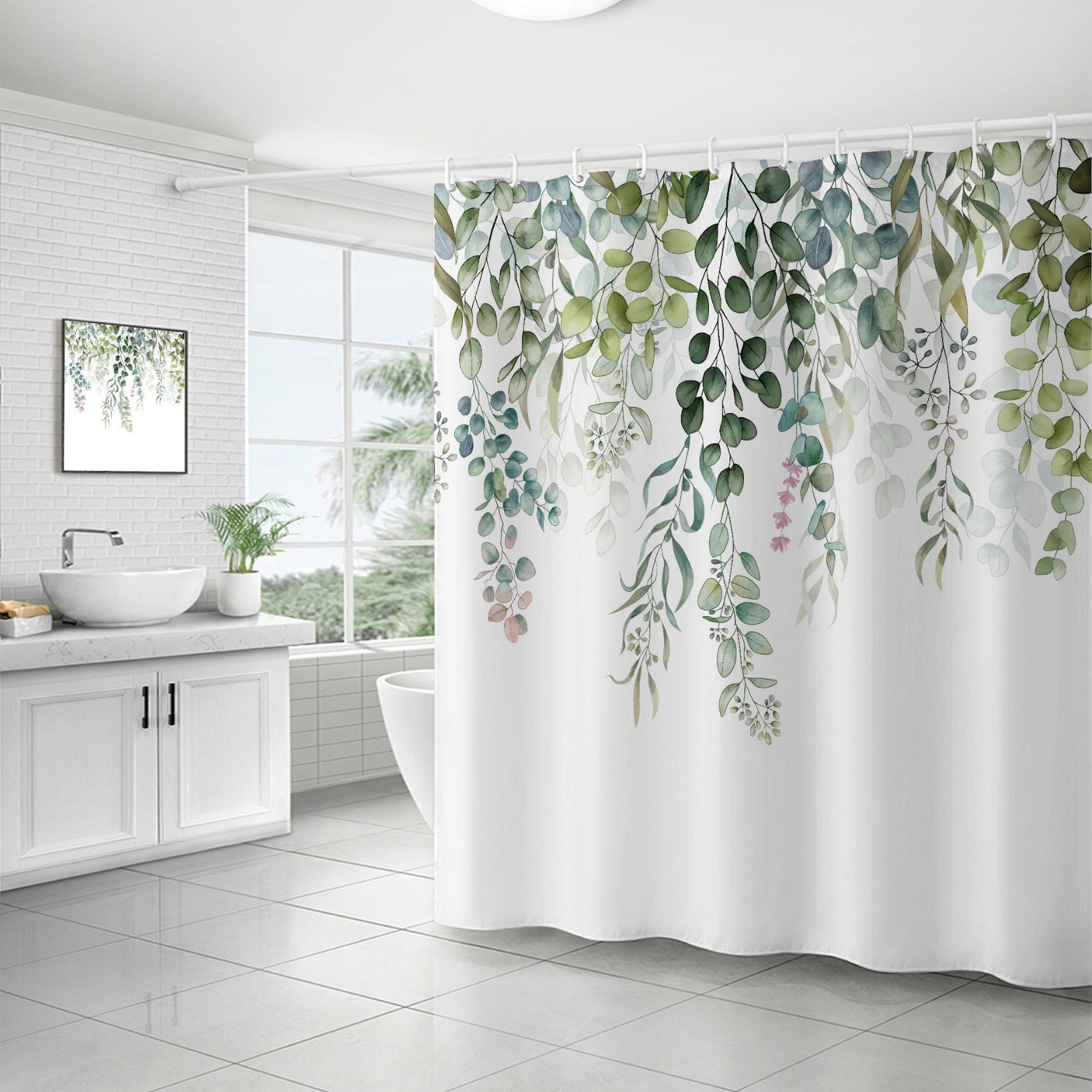 YL-37131 digital shower curtain cross-border plant flower waterproof polyester bathroom four-piece set dry and wet separation moisture-proof