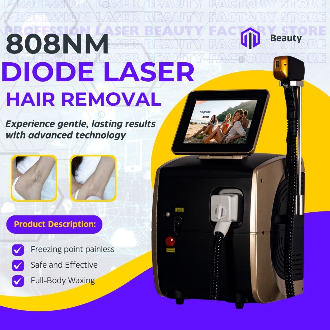 808nm Diode Laser Hair Removal Device Triple Wavelength Ice Handle Painless Permanent Hair Reduction For Face Legs Arms Bikini Use