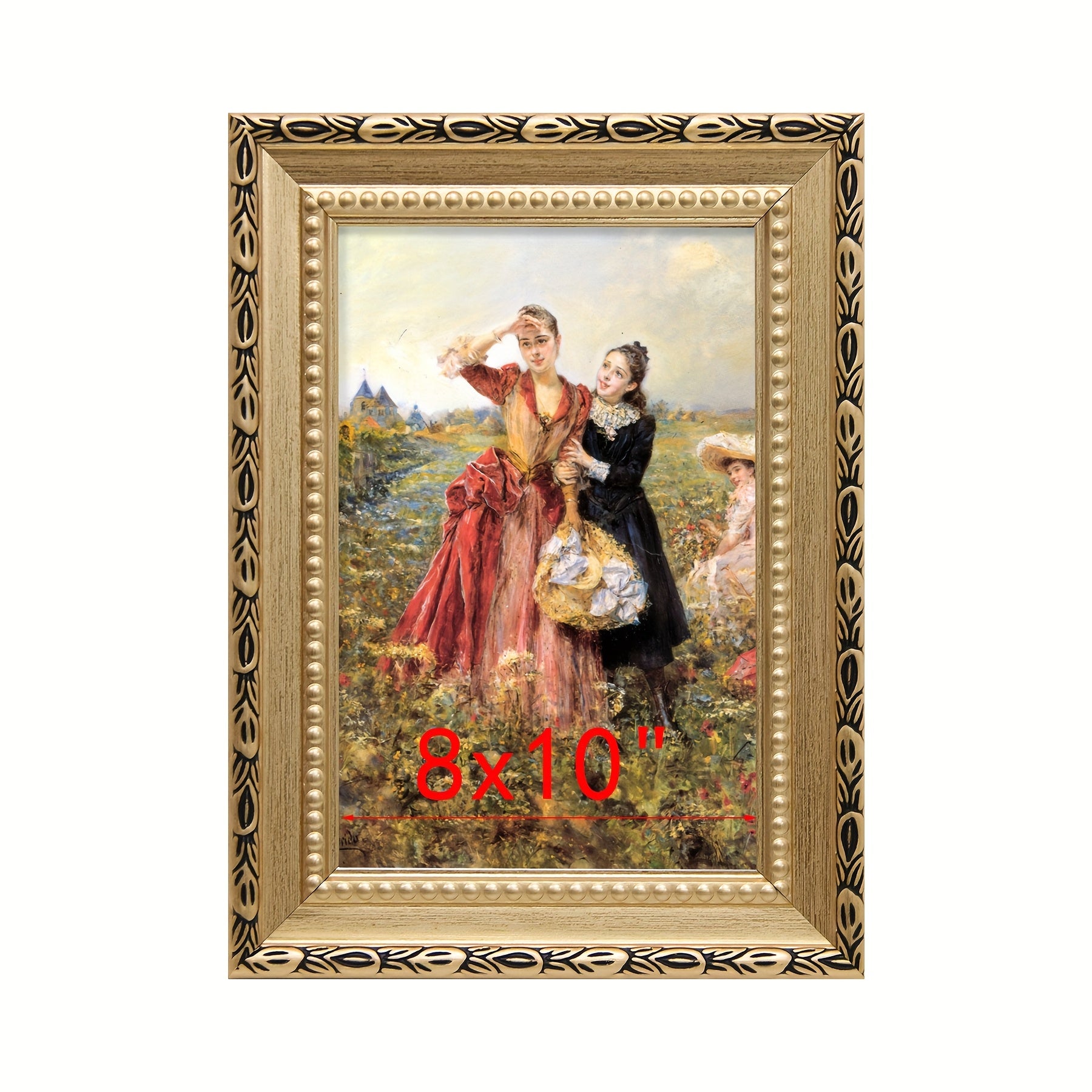 TEMU 1pc Vintage Golden Patterned Picture Frame - Fits 5x7, 6x8, 7x10 Photos, Living Room & Bedroom Wall Decor, Design With Polystyrene Material,
