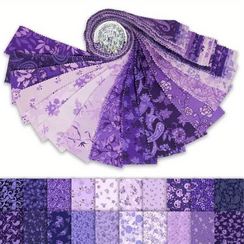 TEMU 40pcs Purple Luxury Quilted Fabric Strips - Elegant Floral, Lavender, Lilac, Violet, Plum, Deep Purple, Navy - For Quilting, Scrapbooking, Diy