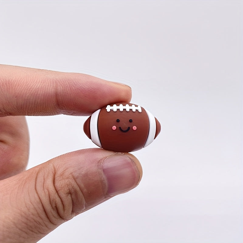 TEMU 10pcs 3d Smiling American Football Silicone Beads - Cute Face Decor, Durable Spacer Charms For Diy Bracelets, , Name Tags - Assorted Bulk