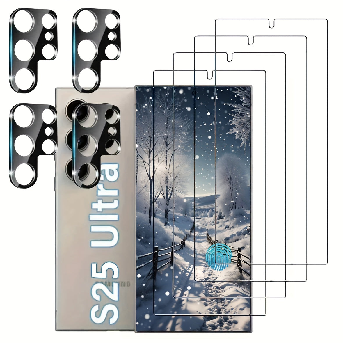 TEMU 4pcs+4pcs For Galaxy S25 Ultra, With Tempered Glass Screen Protectors Support Fingerprint Unlock + 3d Camera Lens Protectors