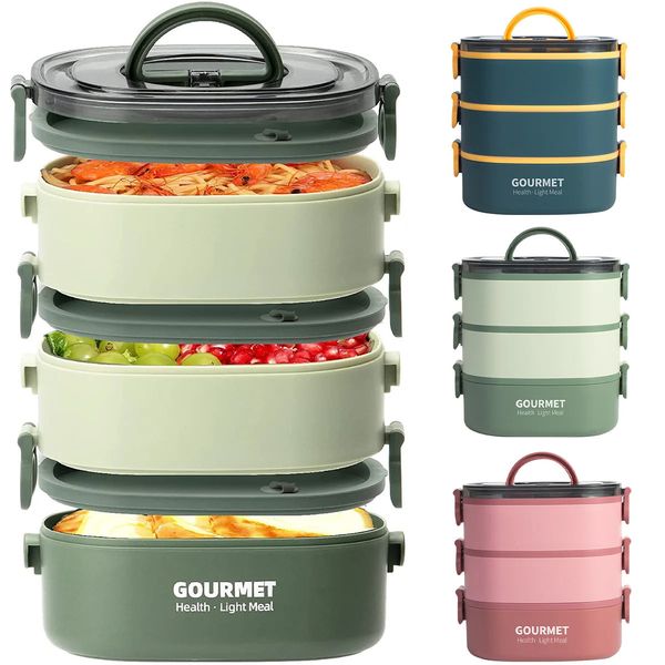 Lunch Box 2000ML 3Tier Stackable Bento Case Sealed Leakproof Meal Microwave Safe Portable Students Workers Food Container 240312
