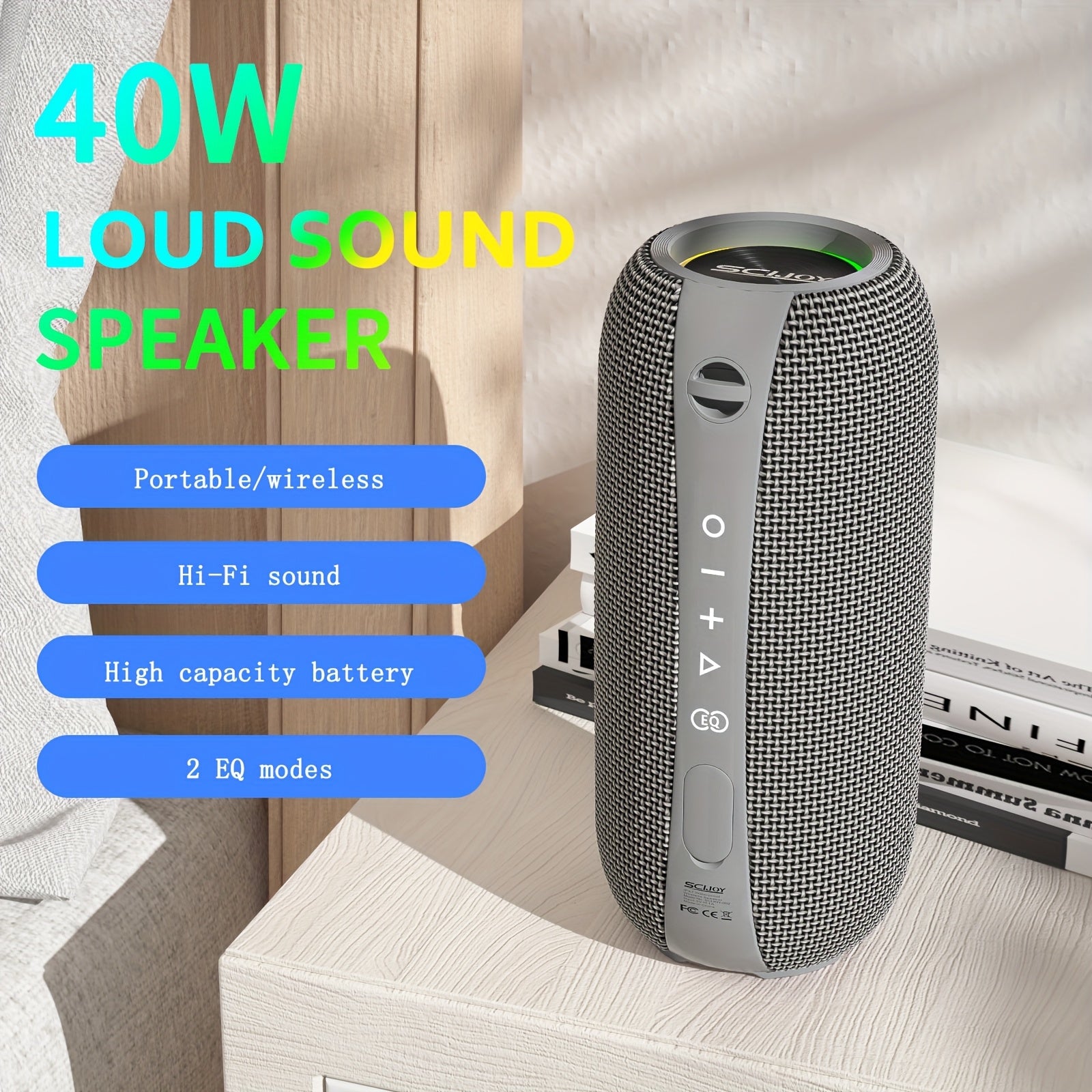 TEMU Scijoy 40w Portable Wireless Wireless Speakers, With 2 Eq , , 360° , Ipx7, Usb-c Charging, Battery, Shockproof, Dual Drivers For Smartphones-
