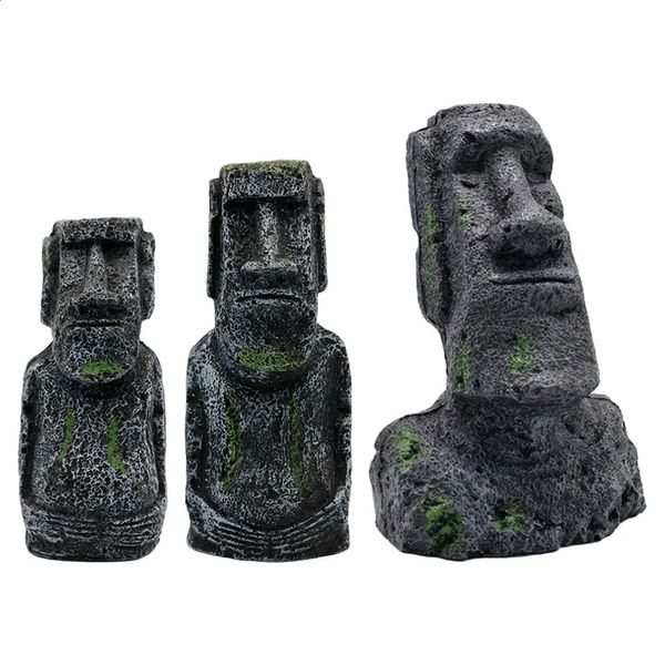 Aquarium Moai Statues Easter Island Head Ornaments Statues Fish Tank Landscaping Decor Home Tabletop Terrarium Aquascaping 240723