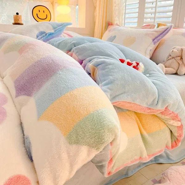 Winter Thicken Warm Velvet Duvet Cover Four Piece Set Plush Quilt Cover Bed Sheet Pillowcase Home Textile Bedding Set for AdultsXJ241015