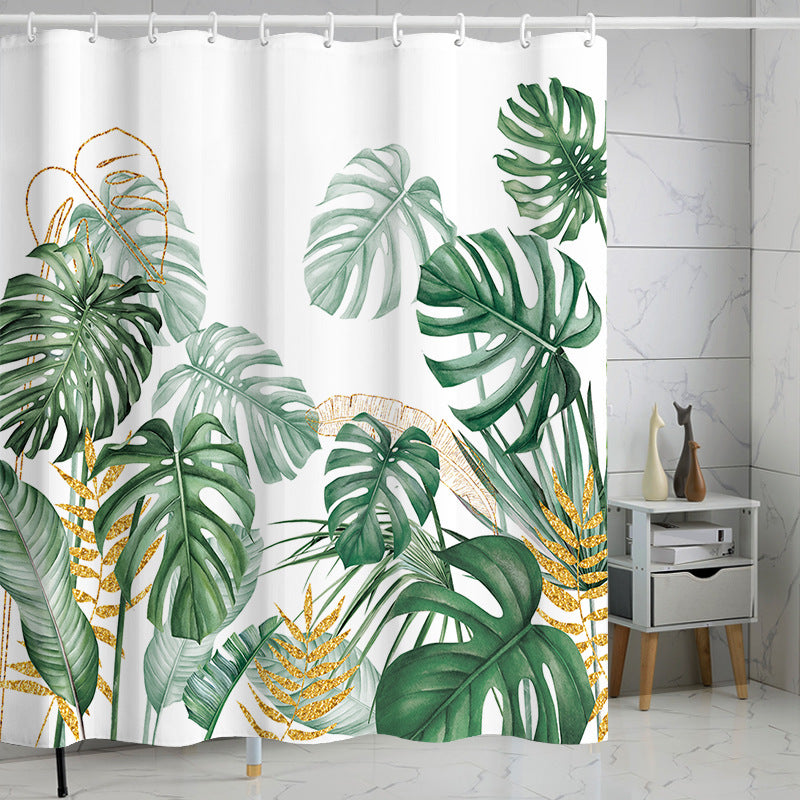 YL-37293 Hot Sale Plant Flower Plant Shower Curtain Set Printed Polyester Waterproof Shower Curtain Four-piece Set Bathroom Curtain