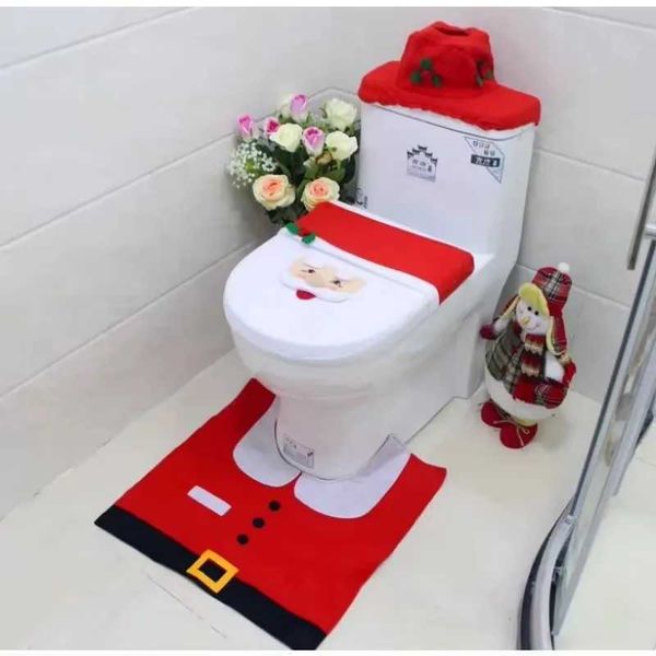 Santa Claus toilet cover+floor mat+water tank cover+tissue cover Santa Claus snowman elk decoration W241204