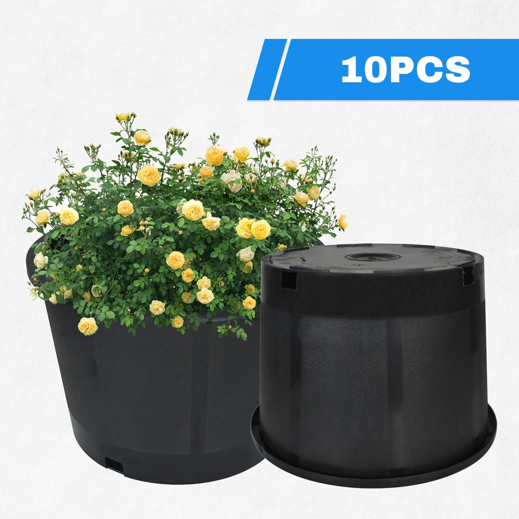 TEMU 10-pack 2 Gallon Black Plastic Nursery Pots With Drainage Holes - Durable Injection Molded Square Planters For Indoor-outdoor Use, Gardening,