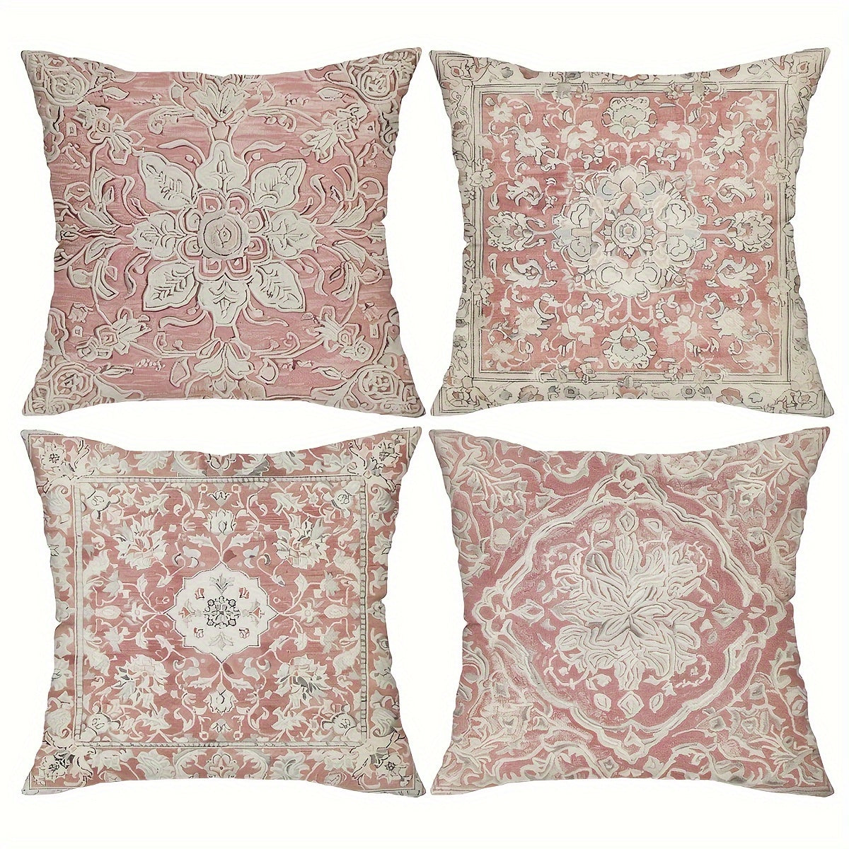 TEMU 4pcs, Bohemian Ethnic Throw Pillow Covers, Vintage Carpet Print Cushion Covers, 18in*18in, Rustic Farmhouse Home Decor Pillowcases, For Porch