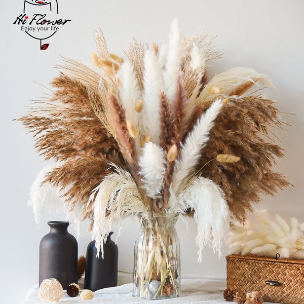120pcs Dried wers Pampas Bunny Rabbit Tails Grass Bouquet Home Vase Decoration Artifical wer Natural Pampa Wedding Decor 240815