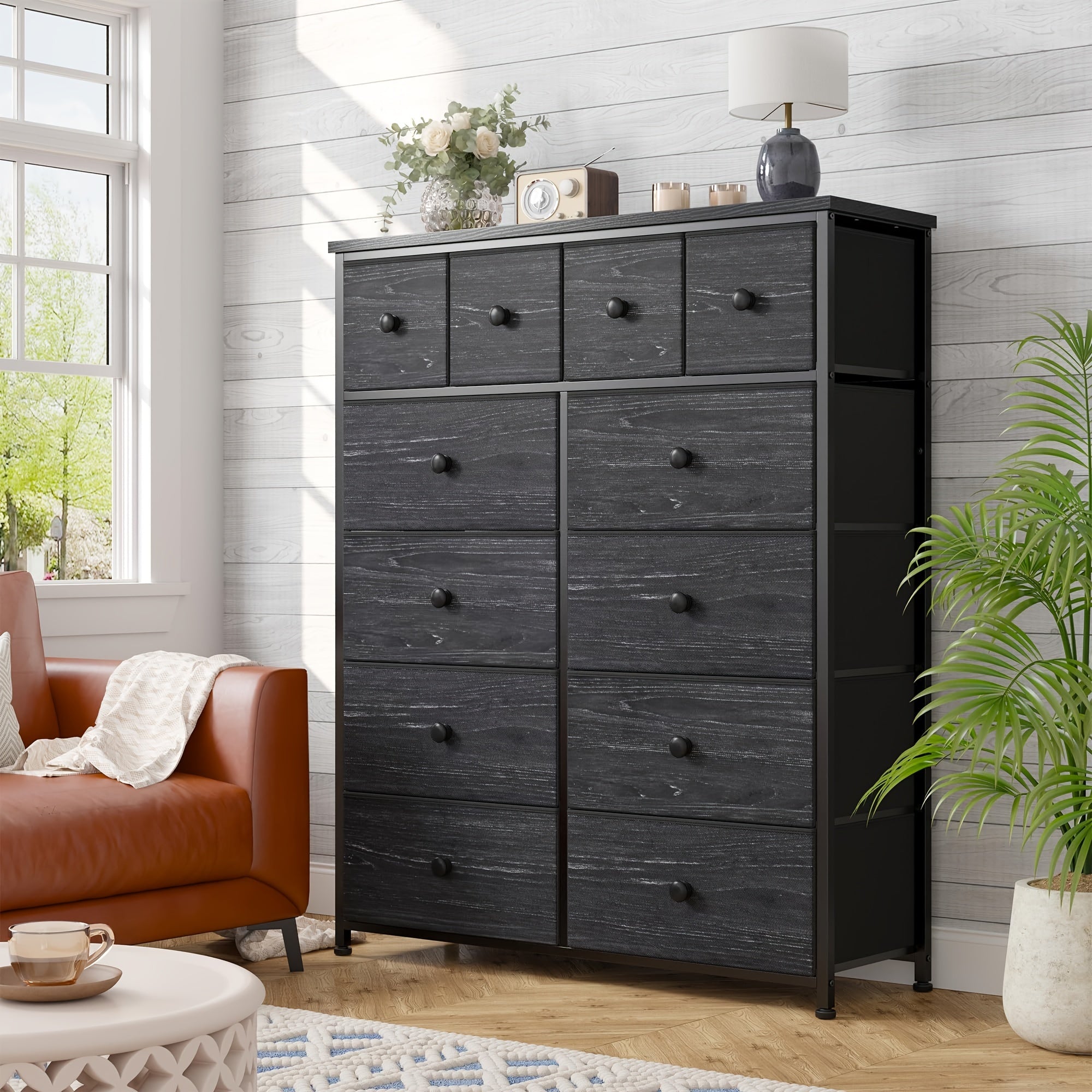 TEMU Dresser For Bedroom With 12 Drawers Dressers & Chests Of Drawers Black Dresser For Bedroom, Fabric Dresser, Black, 12" D X 41" W X 44" H