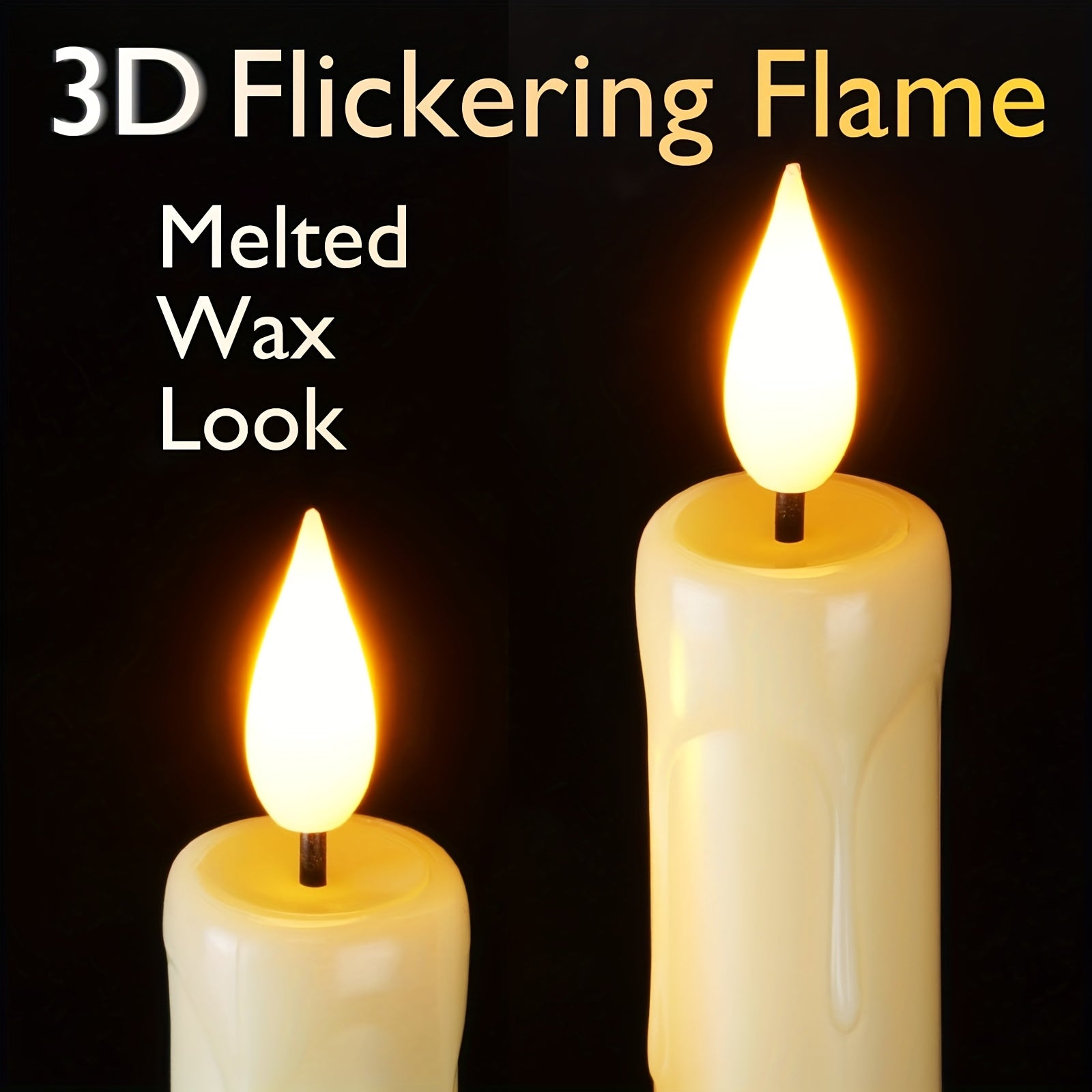 TEMU 2d Flat, 12pcs Flameless Taper Candles With Remote, Timer & Dimmer - Battery Operated Ivory Led Flickering Flameless Candles, Safe For Weddings,