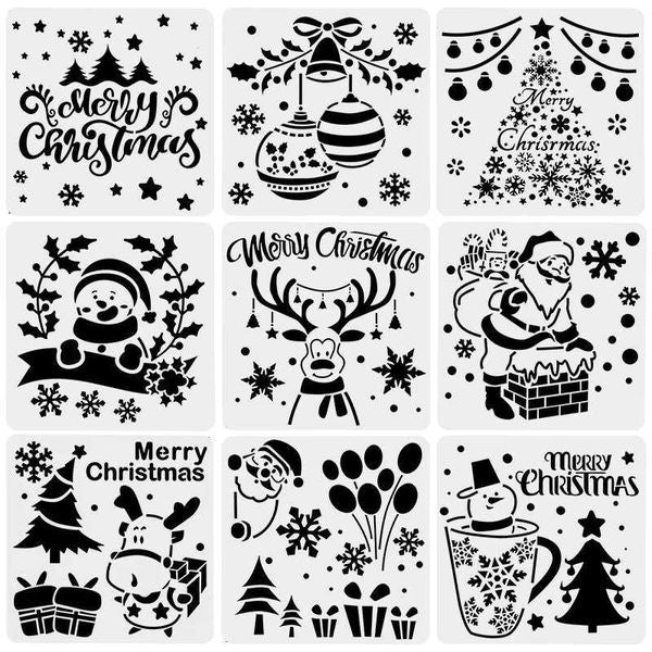 Christmas Stencils Cute Snowman Santa Claus Pattern Graffiti Drawing Tools Spray Painting Template DIY Window Scrapbooking DecorXJ241114