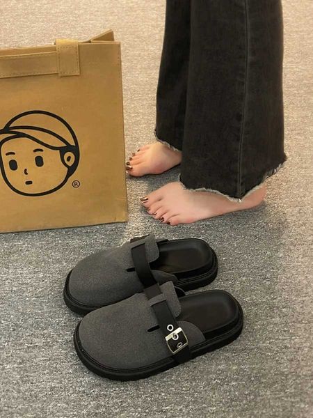 Sandals Womens shoes 2024 womens slider cover toe platform Loafers low new flat PU retro fabric home slider platform womens slider Q240823