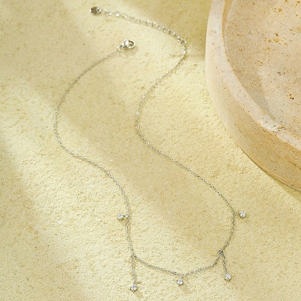 Collares con borlas de circonita cúbica transparente de acero inoxidable 304 para mujer