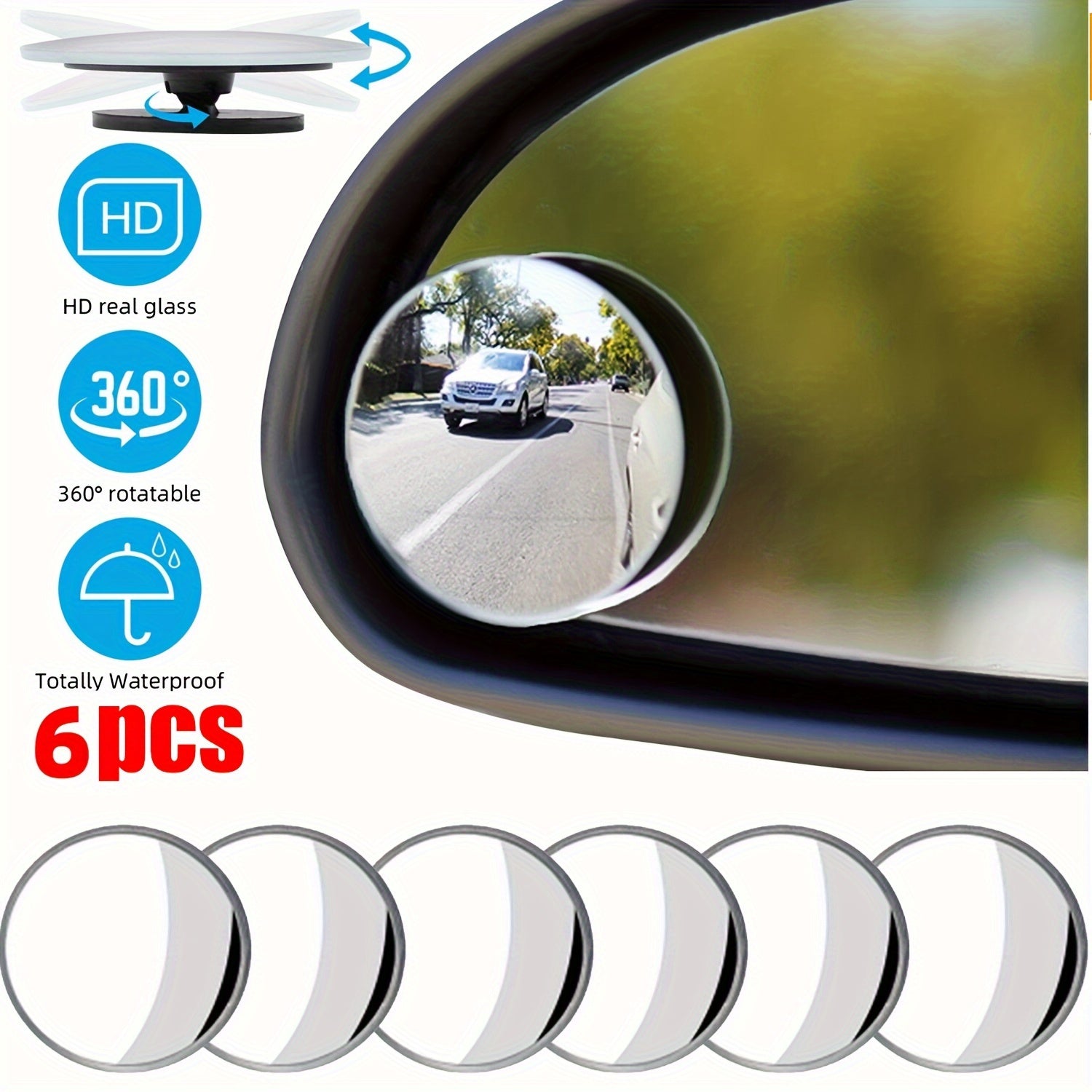 TEMU 6pcs Universal Car Blind Spot Mirrors Round Hd Glass Convex 360° Side Rear View Mirror