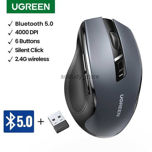 Mice UGREEN Wireless Mouse Bluetooth 5.0 2.4G Ergonomic Mouse 4000DPI Silent 6 Button Suitable for MacBook Tablet Mouse Quiet 2.4G Mouse Q24