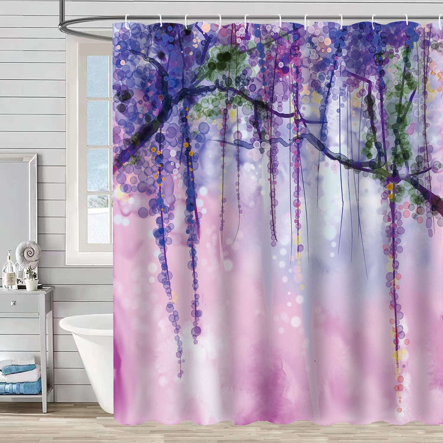 YL-37163 digital shower curtain cross-border plant flower waterproof polyester bathroom four-piece set dry and wet separation moisture-proof