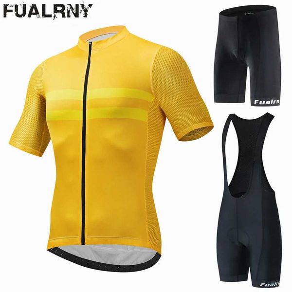 Cycling Jersey Sets FUALRNY Cycling Jersey Set Summer Short Sleeve Breathable Yellow MTB Bike Cycling Clothing Maillot Ropa Ciclismo Uniform