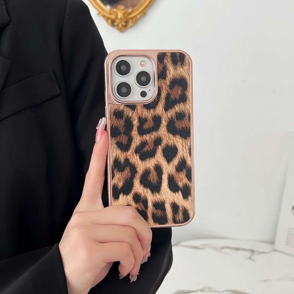 Electroplated leopard print suitable for iPhone 15 Promax phone case Apple 14 Fashion 13