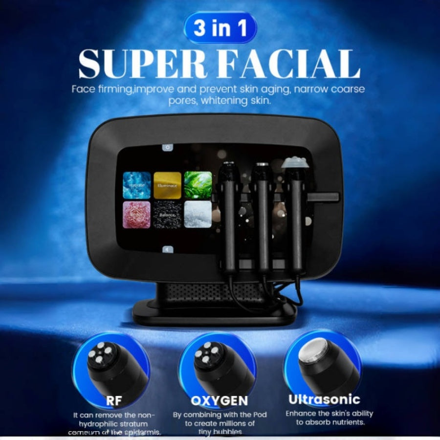 Newest 3 in 1 RF Ultrasonic Oxygen Facial Massage Machine Oxygen Facial Small Bubble Co2 Bubble Facial Skin Care Machine